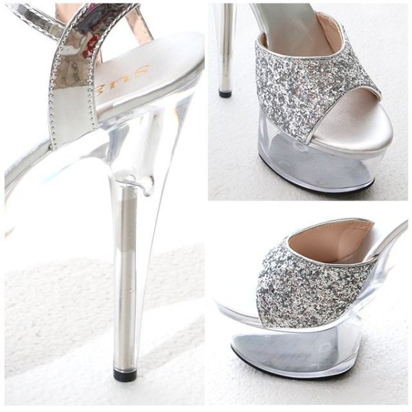 画像5: 再入荷！オープントゥグリッタークリアヒール/14cmヒール【sugar&JEWELSオリジナル】【5サイズ/1カラー】[OF02]