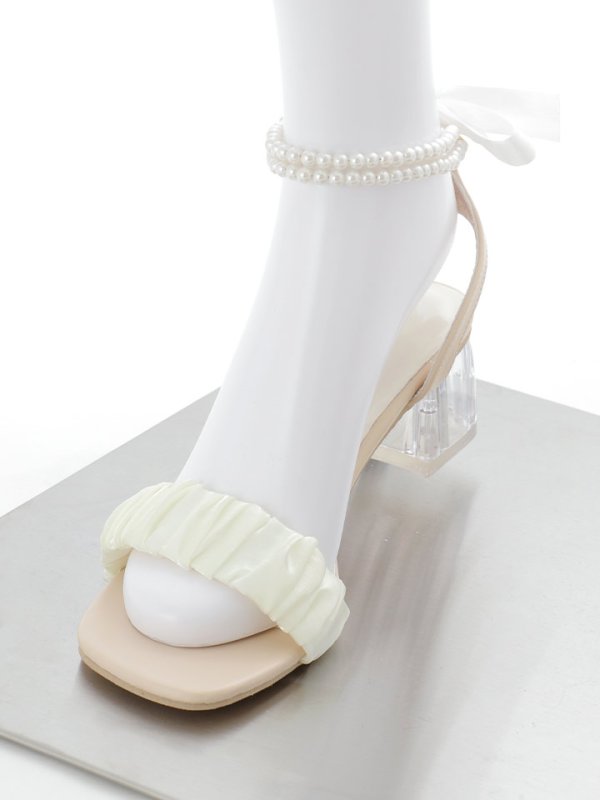 画像3: 【即日発送】【水着小物：ビーチサンダル】リボン/ パール/ アンクルストラップ付き/ クリアヒール/ ビーチサンダル/ サマーシューズ[YMT]