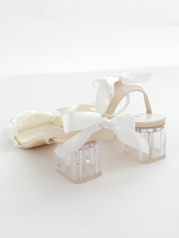 画像5: 【即日発送】【水着小物：ビーチサンダル】リボン/ パール/ アンクルストラップ付き/ クリアヒール/ ビーチサンダル/ サマーシューズ[YMT]