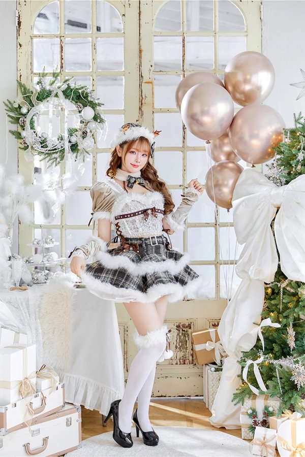 画像2: 【即日発送！】【クリスマスコスプレ9点セット】【Malymoon/マリームーン】フレンチチェックノエルトナカイ【SM-ML/2カラー】[OF03]