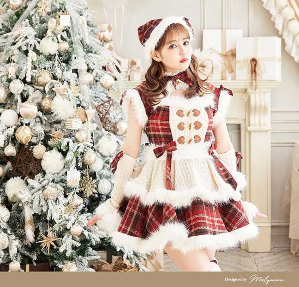 画像2: 【即日発送】ミルキーニットダッフルチェックサンタ《クリスマスコスプレ7点セット》【Malymoon/マリームーン】【2サイズ/1カラー】[OF03]