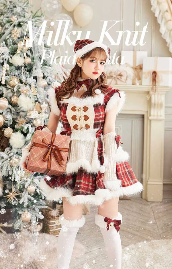 画像3: 【即日発送】ミルキーニットダッフルチェックサンタ《クリスマスコスプレ7点セット》【Malymoon/マリームーン】【2サイズ/1カラー】[OF03]
