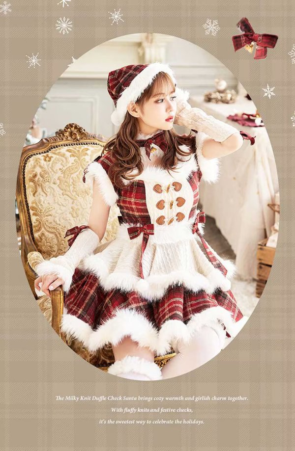 画像4: 【即日発送】ミルキーニットダッフルチェックサンタ《クリスマスコスプレ7点セット》【Malymoon/マリームーン】【2サイズ/1カラー】[OF03]