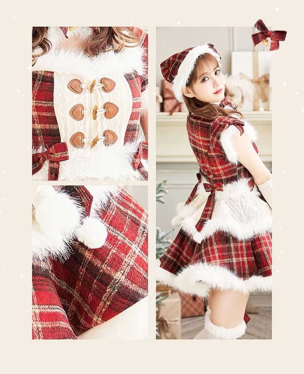 画像6: 【即日発送】ミルキーニットダッフルチェックサンタ《クリスマスコスプレ7点セット》【Malymoon/マリームーン】【2サイズ/1カラー】[OF03]