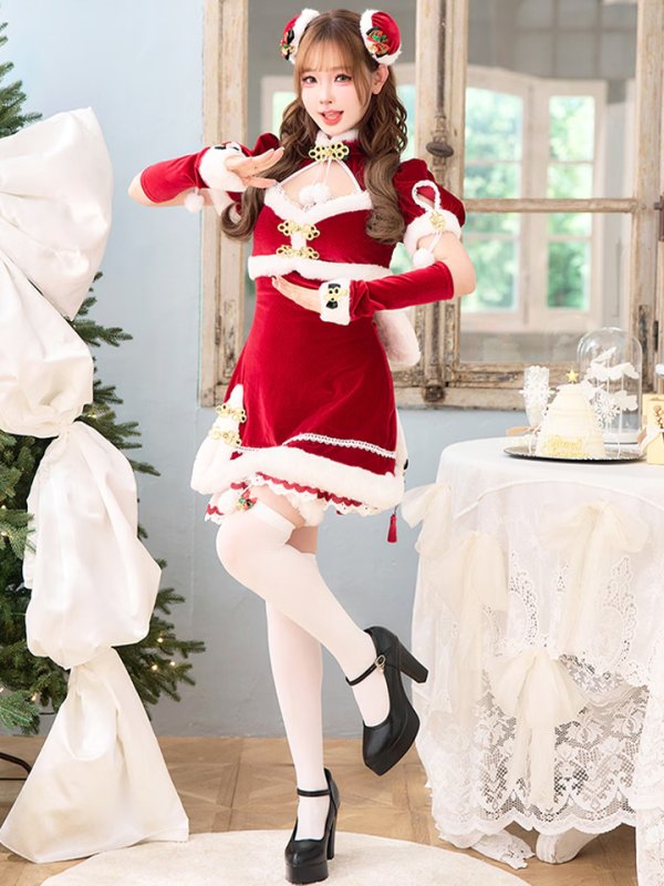 画像8: 【即日発送】ベロアルージュチャイナサンタ《クリスマスコスプレ6点セット》【Malymoon/マリームーン】【フリーサイズ/1カラー】[OF03]