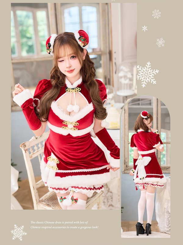 画像7: 【即日発送】ベロアルージュチャイナサンタ《クリスマスコスプレ6点セット》【Malymoon/マリームーン】【フリーサイズ/1カラー】[OF03]