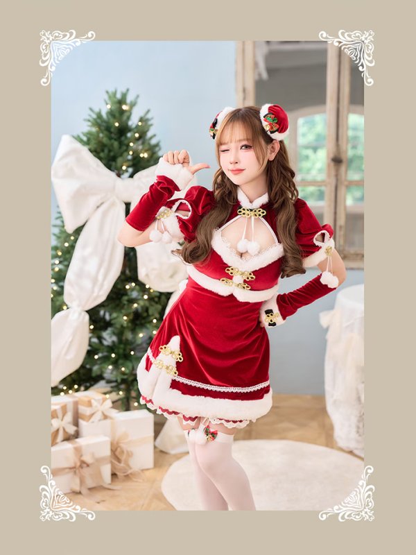 画像2: 【即日発送】ベロアルージュチャイナサンタ《クリスマスコスプレ6点セット》【Malymoon/マリームーン】【フリーサイズ/1カラー】[OF03]