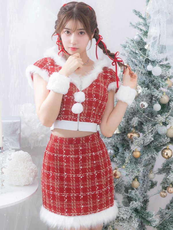 画像4: 【即日発送！】【サンタコス 5点セット】【XS-XLサイズ/2カラー】ツイードチェックバニーサンタコスプレ[YMT]