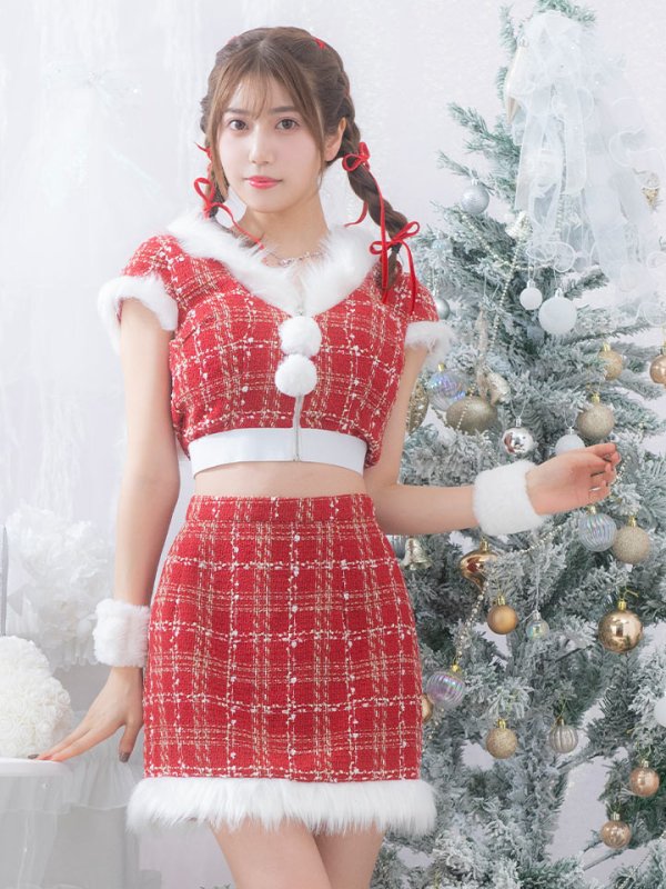 画像7: 【即日発送！】【サンタコス 5点セット】【XS-XLサイズ/2カラー】ツイードチェックバニーサンタコスプレ[YMT]