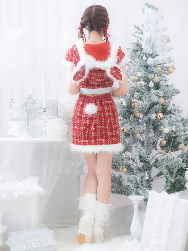 画像8: 【即日発送！】【サンタコス 5点セット】【XS-XLサイズ/2カラー】ツイードチェックバニーサンタコスプレ[YMT]