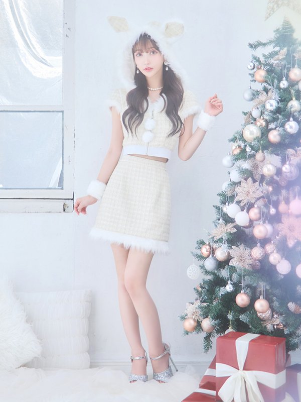 画像21: 【即日発送！】【サンタコス5点セット】【XS-XLサイズ/2カラー】ツイードチェックバニーサンタコスプレ[YMT]