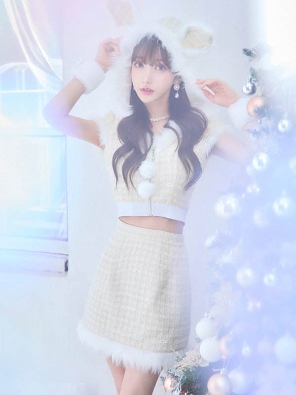 画像36: 【即日発送！】【サンタコス 5点セット】【XS-XLサイズ/2カラー】ツイードチェックバニーサンタコスプレ[YMT]