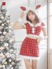 画像2: 【即日発送！】【サンタコス 5点セット】【XS-XLサイズ/2カラー】ツイードチェックバニーサンタコスプレ[YMT] (2)