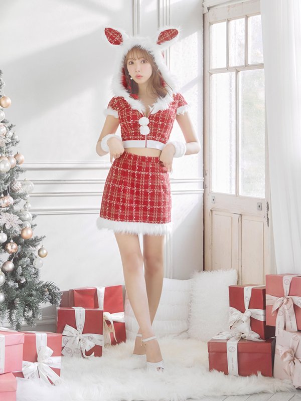 画像5: 【即日発送！】【サンタコス 5点セット】【XS-XLサイズ/2カラー】ツイードチェックバニーサンタコスプレ[YMT]