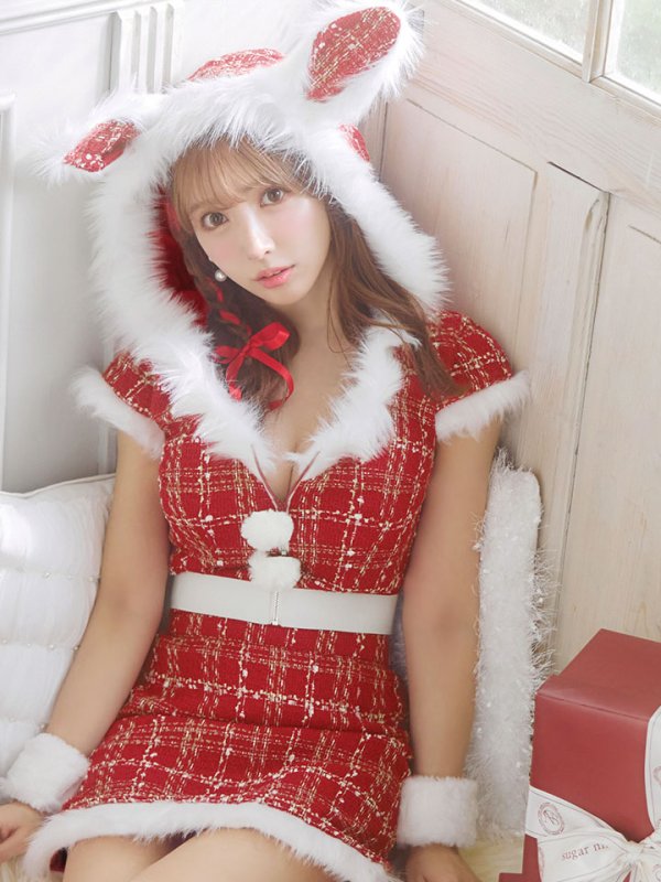 画像8: 【即日発送！】【サンタコス 5点セット】【XS-XLサイズ/2カラー】ツイードチェックバニーサンタコスプレ[YMT]