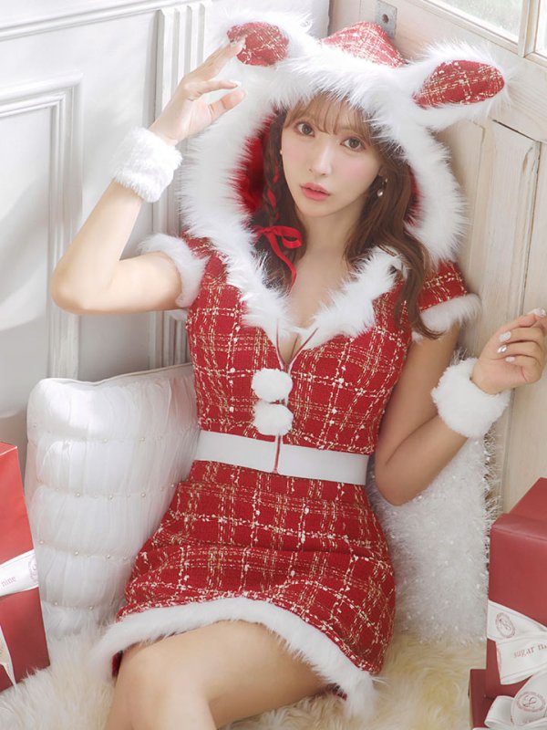 画像11: 【即日発送！】【サンタコス 5点セット】【XS-XLサイズ/2カラー】ツイードチェックバニーサンタコスプレ[YMT]