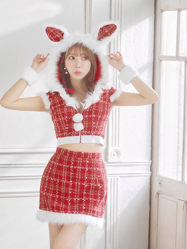 画像12: 【即日発送！】【サンタコス 5点セット】【XS-XLサイズ/2カラー】ツイードチェックバニーサンタコスプレ[YMT]