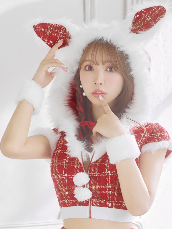 画像13: 【即日発送！】【サンタコス 5点セット】【XS-XLサイズ/2カラー】ツイードチェックバニーサンタコスプレ[YMT]