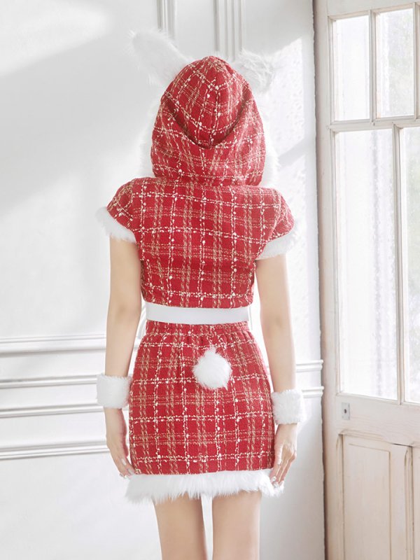 画像14: 【即日発送！】【サンタコス 5点セット】【XS-XLサイズ/2カラー】ツイードチェックバニーサンタコスプレ[YMT]