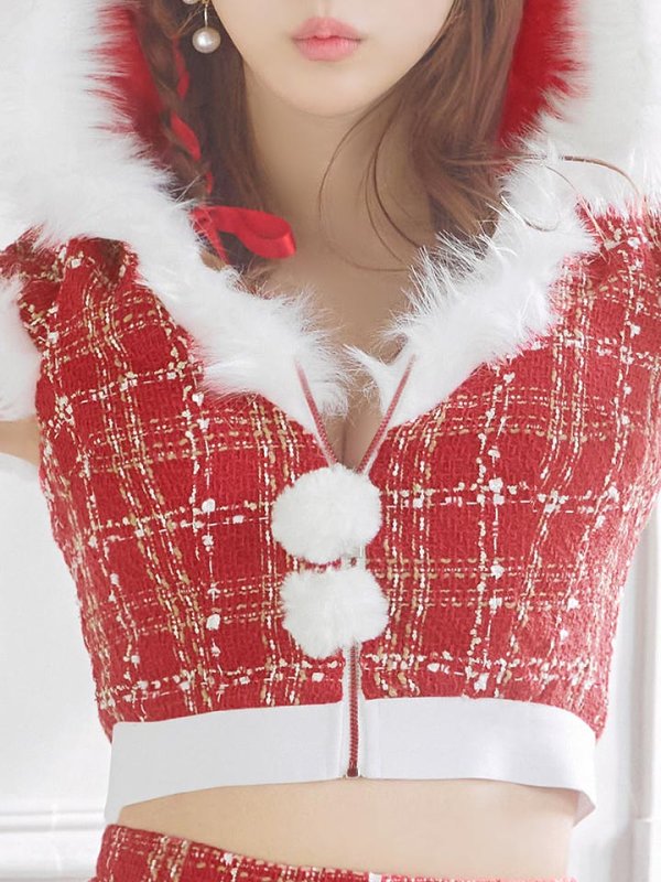 画像15: 【即日発送！】【サンタコス 5点セット】【XS-XLサイズ/2カラー】ツイードチェックバニーサンタコスプレ[YMT]