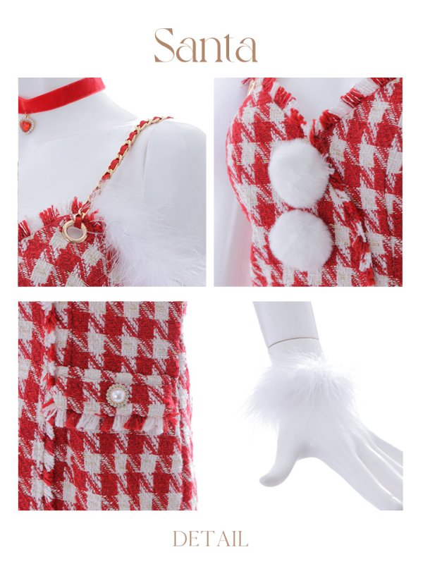 画像21: SALE!【サンタコス5点セット】【S-XLサイズ/1カラー】千鳥柄ツイードキャミドレスサンタコスプレ[YMT]