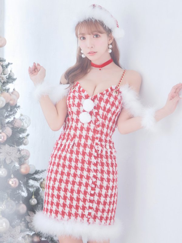 画像4: SALE!【サンタコス5点セット】【S-XLサイズ/1カラー】千鳥柄ツイードキャミドレスサンタコスプレ[YMT]