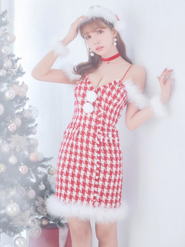 画像10: SALE!【サンタコス5点セット】【S-XLサイズ/1カラー】千鳥柄ツイードキャミドレスサンタコスプレ[YMT]