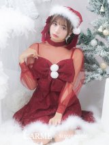 SALE!【サンタコス 3点セット】【S-XLサイズ/1カラー】チュールスリーブレースリボンサンタコスプレ[YMT]