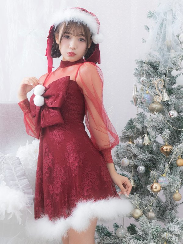 画像9: SALE!【サンタコス 3点セット】【S-XLサイズ/1カラー】チュールスリーブレースリボンサンタコスプレ[YMT]