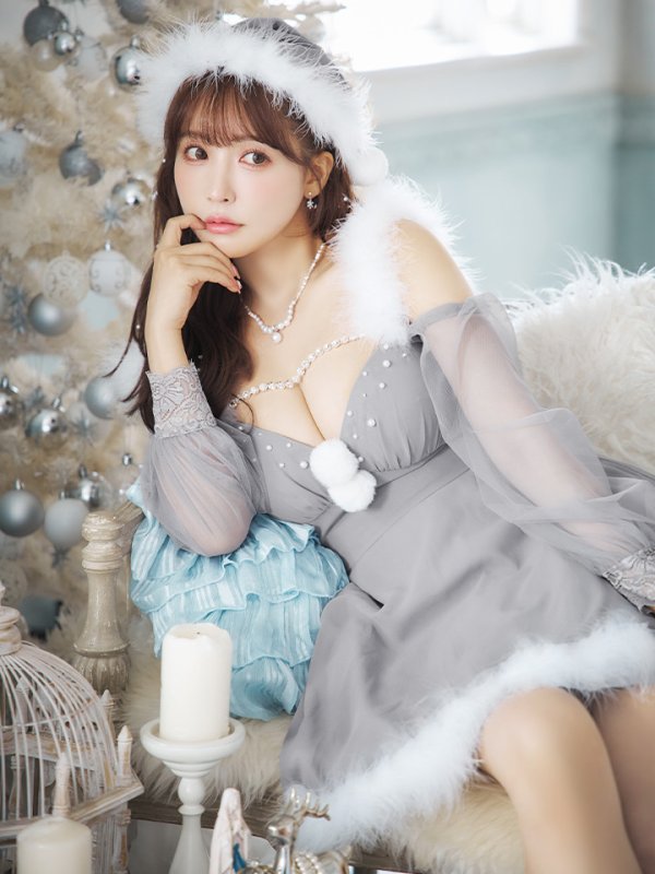 画像6: 【ノベルティ対象】【即日発送】【サンタコス 3点セット】【XS-XLサイズ/2カラー】シアーチュールオフショルダーサンタコスプレ[YMT]