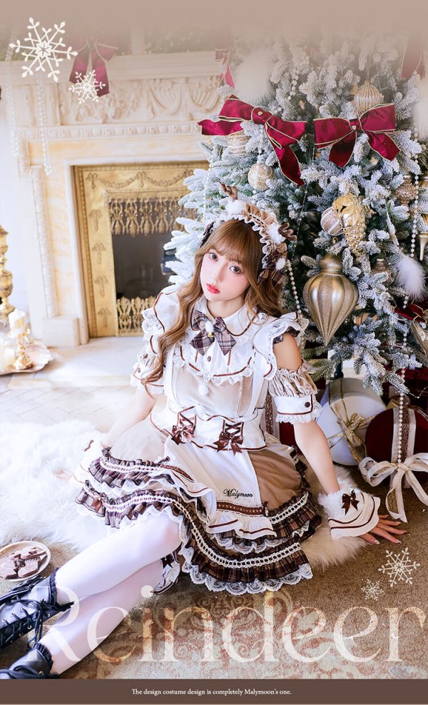 画像2: 【クリスマスコスプレ13点セット】【Malymoon/マリームーン】ミルクティーチェックトナカイメイド【2サイズ/1カラー】【予約/12月上旬発送予定】[HC03]