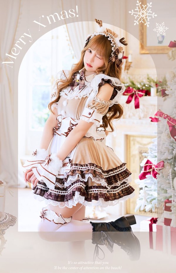 画像8: 【クリスマスコスプレ13点セット】【Malymoon/マリームーン】ミルクティーチェックトナカイメイド【2サイズ/1カラー】【予約/12月上旬発送予定】[HC03]