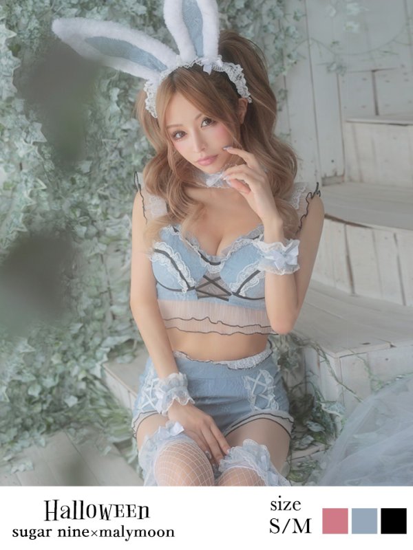 画像1: 【即日発送】門りょうちゃん着用【sugar nine×マリームーンコラボ】 セクシーレースバニーコスプレセット【sugar nineハロウィン7点セット】【S-Mサイズ/3カラー】[YMT]