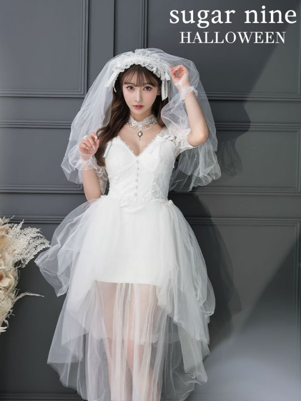 画像4: 【SALE!!】【即日発送】ショートイン花嫁ゾンビコスプレ/ブライドゾンビ【sugar nineハロウィン4点セット】【S-Lサイズ/1カラー】[OF01]