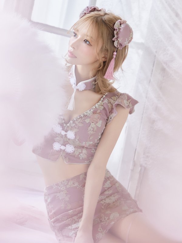 画像4: 【SALE!!】【即日発送】門りょうちゃん着用 /セットアップ/チャイナドレス/ミニスカート/タイト/コスプレ【sugar nineハロウィン4点セット】【XS-Lサイズ/2カラー】(SE01YN-WH)[OF01]