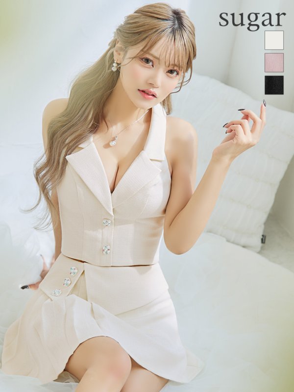 画像1: sugar限定コラボ商品☆XSサイズあり【PURESS/ピュアレス】カラー/ チェック/ ボタン/ ノースリーブ/ セパレート/ プリーツ/ フレア/ ミニドレス/ キャバドレス[OF5]