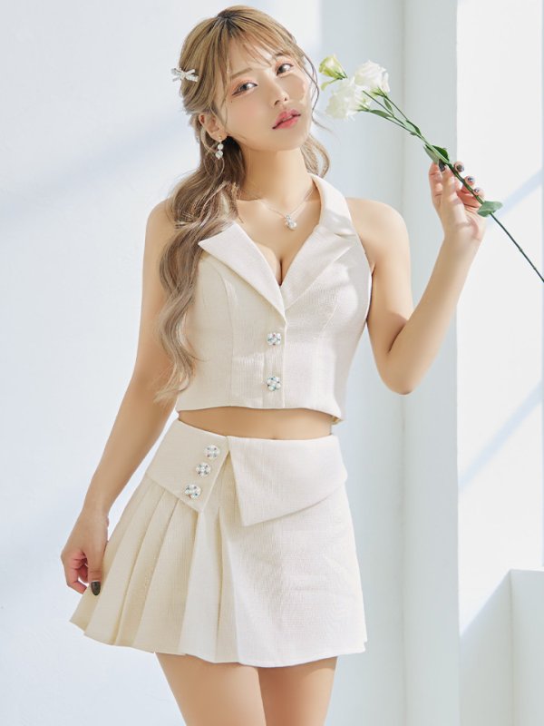 画像4: sugar限定コラボ商品☆XSサイズあり【PURESS/ピュアレス】カラー/ チェック/ ボタン/ ノースリーブ/ セパレート/ プリーツ/ フレア/ ミニドレス/ キャバドレス[OF5]