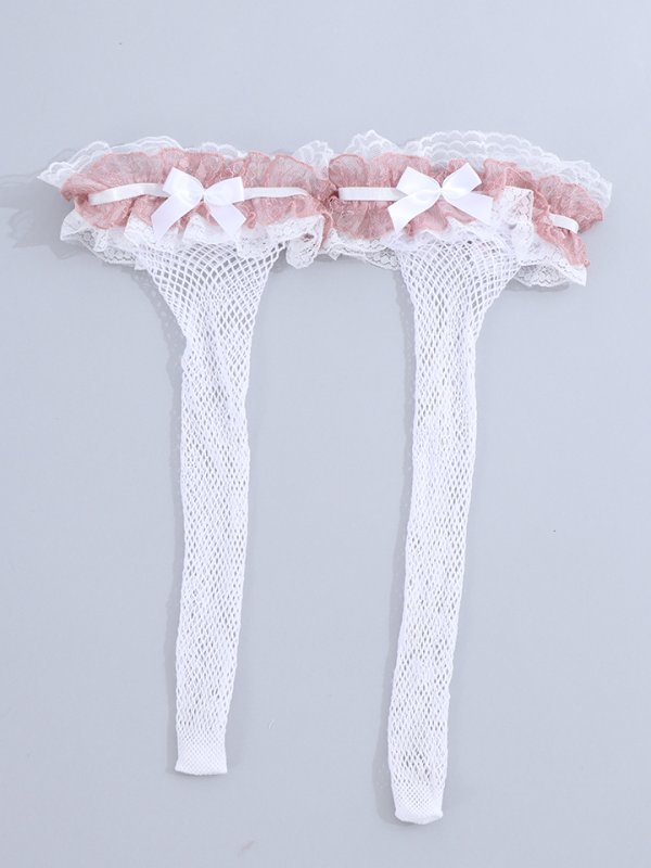 画像8: 【即日発送】【ハロウィンコスプレ小物】おしゃれ度ワンランクアップ！リボンレース網タイツ[OF01]