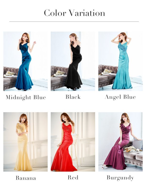 画像20: 【UNA VALERIE / ウナヴァレリェ】 マーメイド/ 立体フラワーモチーフ/ タック/ バックスピンドル/ ロングドレス/ キャバドレス[OF05]