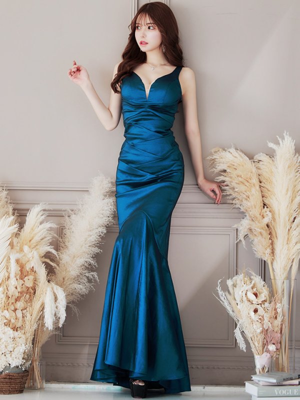 画像14: Lサイズあり【UNA VALERIE / ウナヴァレリェ】マーメイド/ Vネック バックスピンドル/ ドレープ/ ロングドレス/ キャバドレス[OF05]