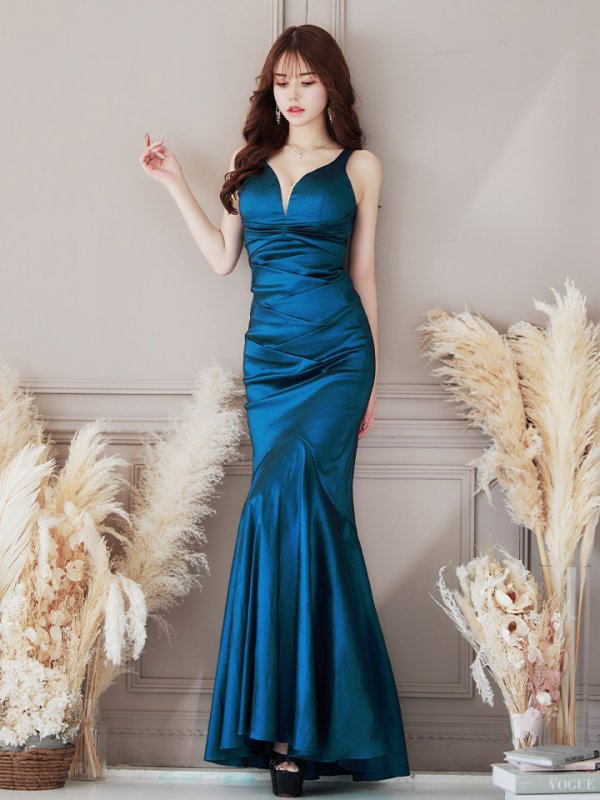 画像16: Lサイズあり【UNA VALERIE / ウナヴァレリェ】マーメイド/ Vネック バックスピンドル/ ドレープ/ ロングドレス/ キャバドレス[OF05]