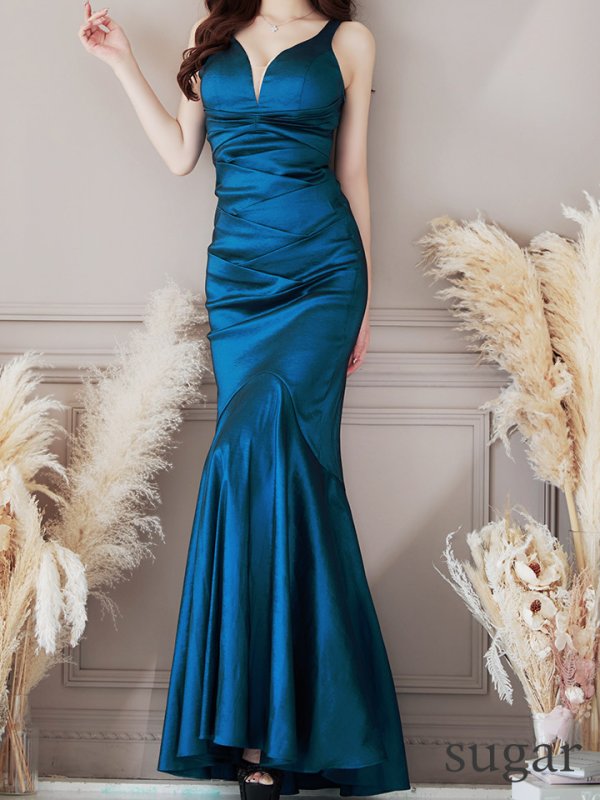 画像18: Lサイズあり【UNA VALERIE / ウナヴァレリェ】マーメイド/ Vネック バックスピンドル/ ドレープ/ ロングドレス/ キャバドレス[OF05]