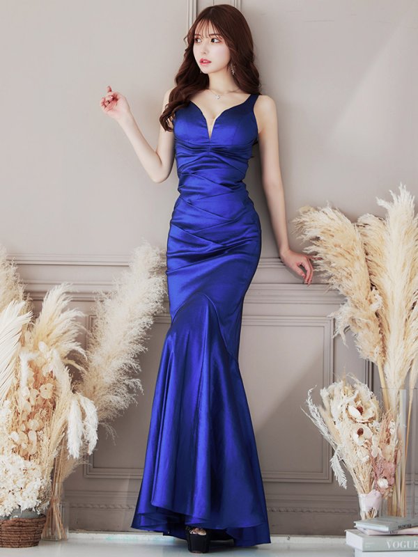 画像38: Lサイズあり【UNA VALERIE / ウナヴァレリェ】マーメイド/ Vネック バックスピンドル/ ドレープ/ ロングドレス/ キャバドレス[OF05]