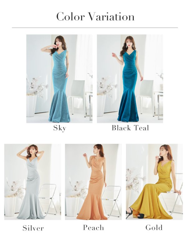 画像48: Lサイズあり【UNA VALERIE / ウナヴァレリェ】マーメイド/ Vネック/ ノースリーブ/ ドレープ/ ロングドレス/ キャバドレス[OF05]