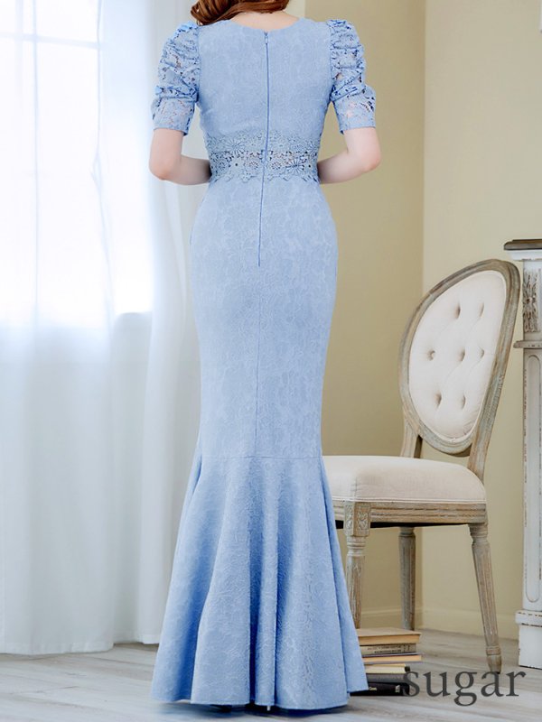 画像22: L-XLサイズあり【UNA VALERIE / ウナヴァレリェ】マーメイド/ 総レース/ Vネック/ 半袖/ 五分袖/ 袖あり/ 切り替えデザイン/ タック/ Aライン/ ロングドレス/ キャバドレス[OF05]