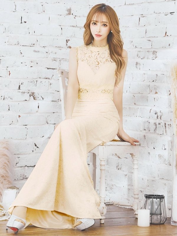 画像4: Lサイズあり【UNA VALERIE / ウナヴァレリェ】総レース/ ハイネック/ ノースリーブ/ マーメイド/ ロングドレス/ キャバドレス[OF05]