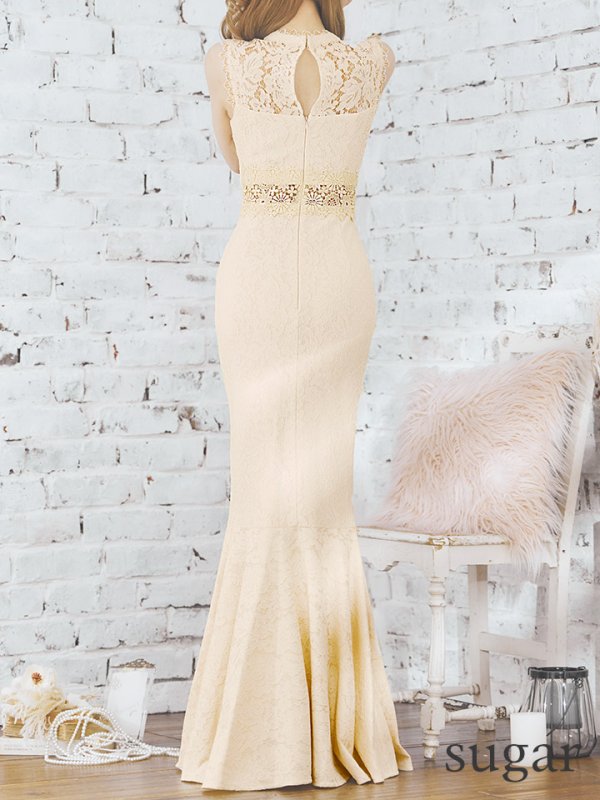 画像8: Lサイズあり【UNA VALERIE / ウナヴァレリェ】総レース/ ハイネック/ ノースリーブ/ マーメイド/ ロングドレス/ キャバドレス[OF05]