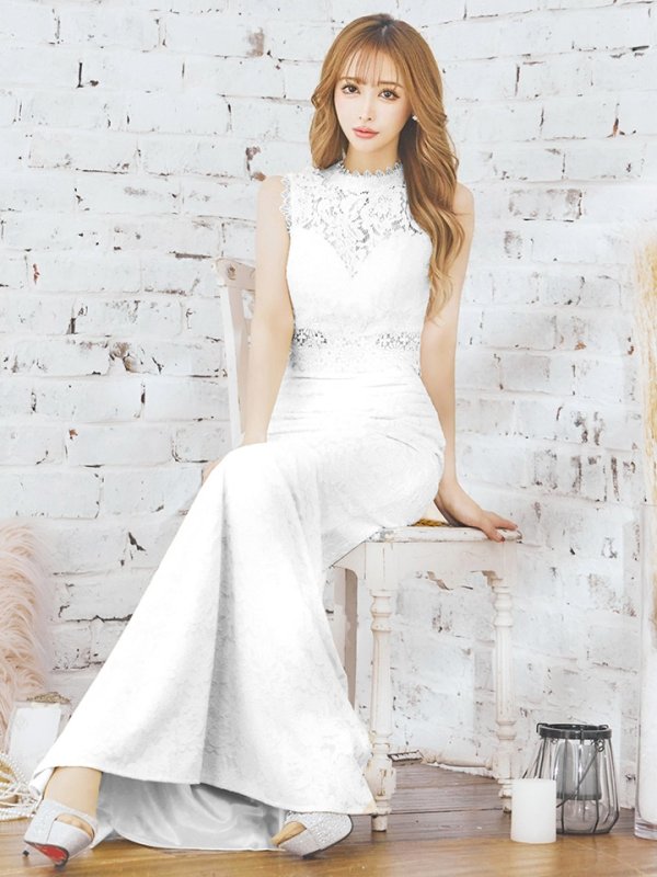 画像37: Lサイズあり【UNA VALERIE / ウナヴァレリェ】総レース/ ハイネック/ ノースリーブ/ マーメイド/ ロングドレス/ キャバドレス[OF05]