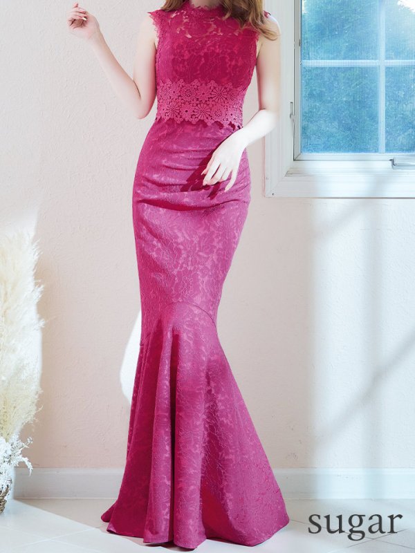 画像12: Lサイズあり【UNA VALERIE / ウナヴァレリェ】総レース/ ハイネック/ ノースリーブ/ マーメイド/ ロングドレス/ キャバドレス[OF05]