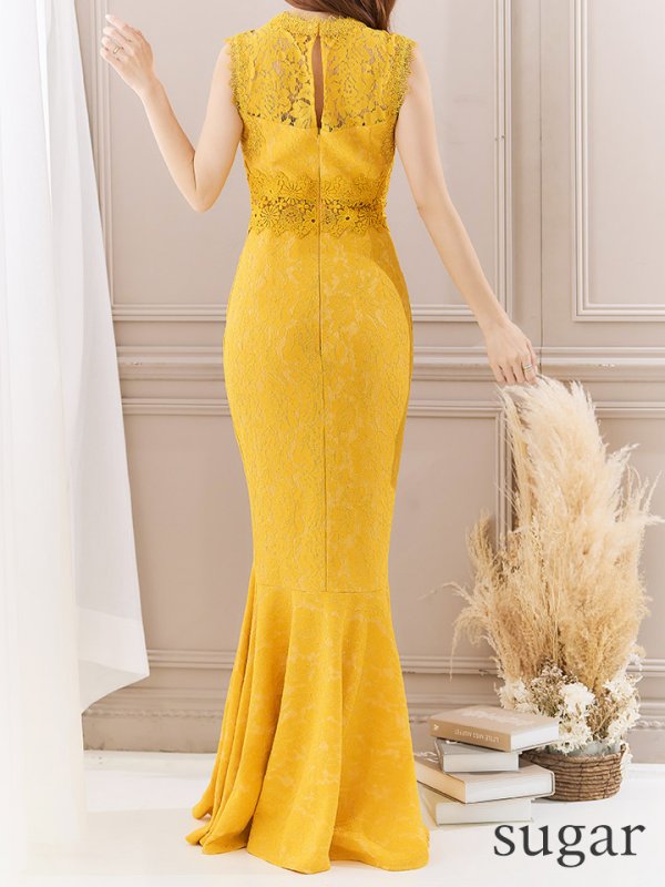 画像29: Lサイズあり【UNA VALERIE / ウナヴァレリェ】総レース/ ハイネック/ ノースリーブ/ マーメイド/ ロングドレス/ キャバドレス[OF05]